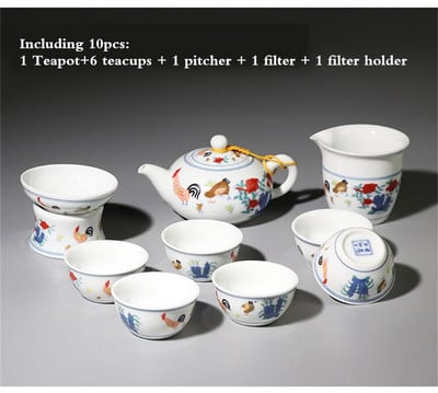 Kiniškas keramikinis porcelianinis Kung Fu arbatos rinkinys Arbatinė Kinija Archaistinis Gaidys Praktinė namų ūkio arbatos paslaugos Prekės Puodas ir puodelis