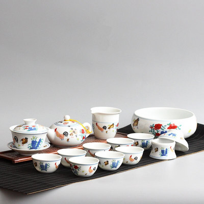 Kínai kerámia porcelán Kung Fu teáskészlet teáskészlet Kína Archaistic Rooster Praktikus háztartási teaszolgáltatások Csere és csésze