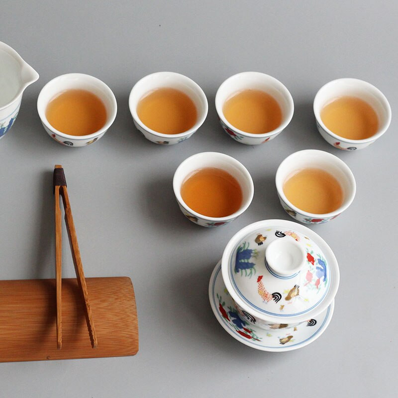 Kiniškas keramikinis porcelianinis Kung Fu arbatos rinkinys Arbatinė Kinija Archaistinis Gaidys Praktinė namų ūkio arbatos paslaugos Prekės Puodas ir puodelis