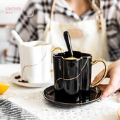Luxusná keramická sada šálok na kávu a tanierov v bielej a čiernej farbe, Nordic Clover, anglický popis, Phnom Penh, popoludňajší čajový pohár Taza