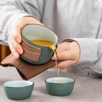 Комплект за чай Kuai Ke Cup Travel Kung Fu, с преносима чанта, обикновен чайник за преносимо кунг-фу на открито, 1 бр. тенджера и 2 бр. чаши