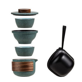 Комплект за чай Kuai Ke Cup Travel Kung Fu, с преносима чанта, обикновен чайник за преносимо кунг-фу на открито, 1 бр. тенджера и 2 бр. чаши