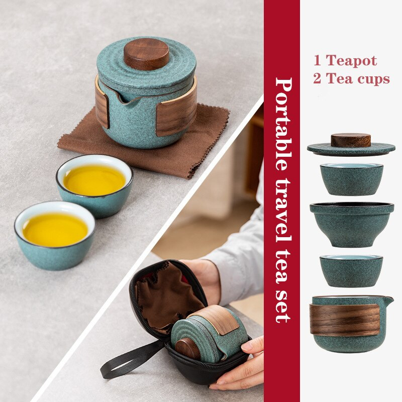 Putni kung fu set za čaj Kuai Ke sa šalicom, s prijenosnom torbom, jednostavnim čajnikom za prijenosni kung fu na otvorenom, 1 komad lonca i 2 komada šalice