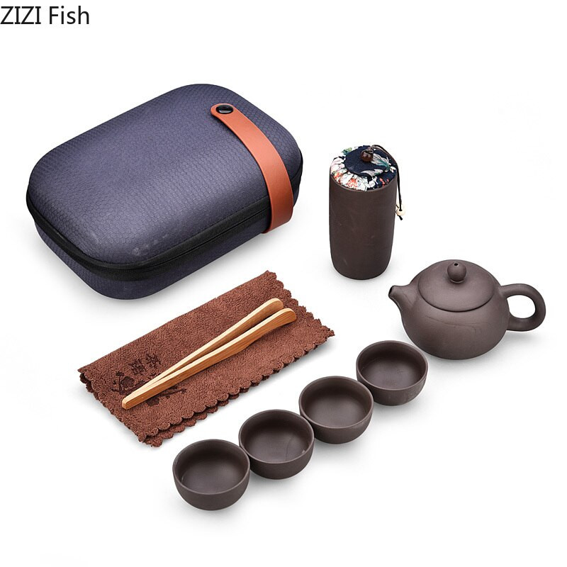 „Creative Travel“ nešiojamas arbatinukas „Quik“ puodelis Automobilių biuro lauko arbatinukas „Gaiwan Kung Fu“ arbatos rinkinys draugui, dovanų rinkinys, 1 puodas ir 4 puodeliai