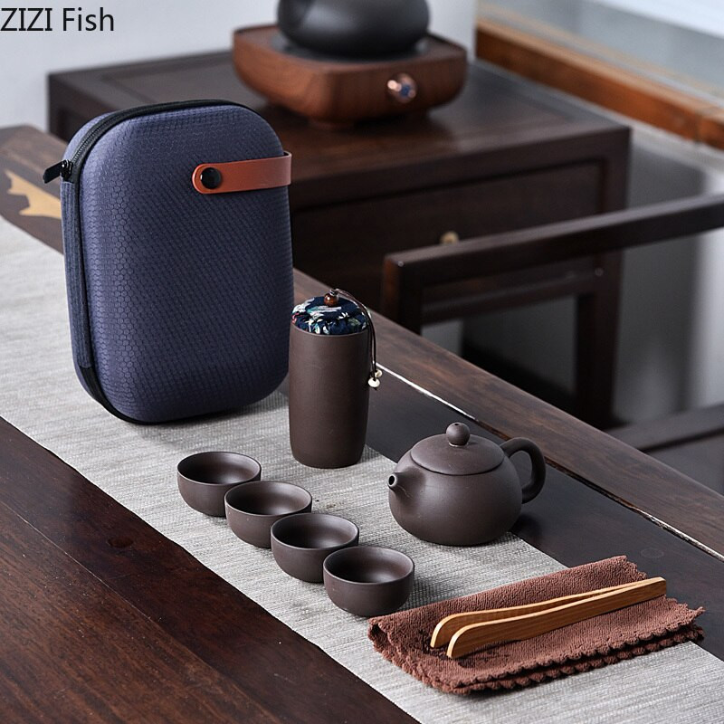 „Creative Travel“ nešiojamas arbatinukas „Quik“ puodelis Automobilių biuro lauko arbatinukas „Gaiwan Kung Fu“ arbatos rinkinys draugui, dovanų rinkinys, 1 puodas ir 4 puodeliai