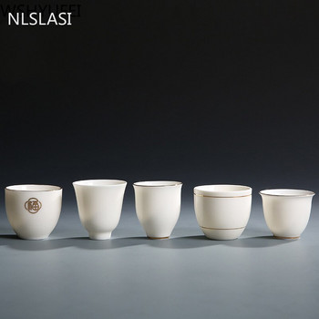 Бяла порцеланова чаша за чай Dehua Китайски ръчно изработен керамичен сервиз за чай Teacup Master Cup Tea Bowl Съдове за пиене, преносима лична единична чаша