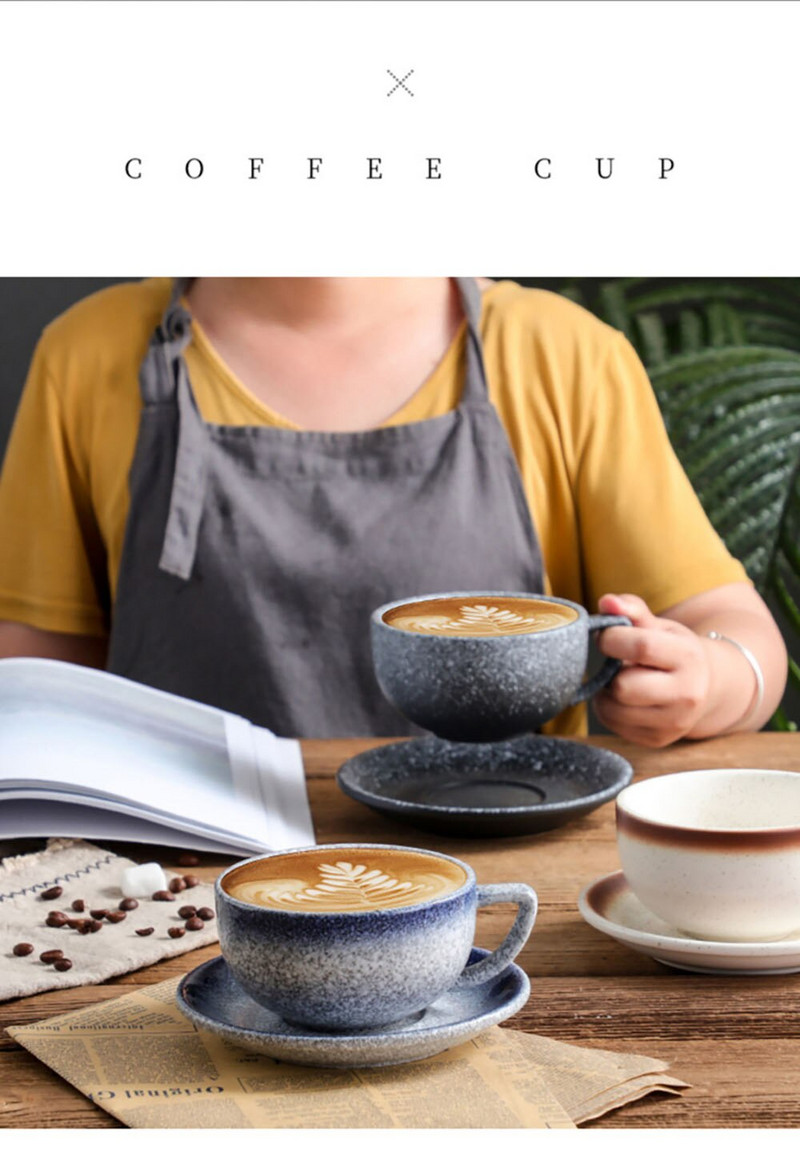 320ml kadička Ffee hrnček na čaj, sady šálok a podšálok Tazas De Ceramica Creativas japonský keramický reliéfny ozdobný pohár na latte, mliečny čaj