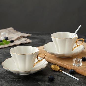 Κεραμικό Κομψό Flower Bone China Coffee Cup με Σετ Πιατάκι Λευκή πορσελάνη Πνομ Πενχ Γραφείο Φλιτζάνι Τσαγιού Home Cafe Κύπελλο Espresso