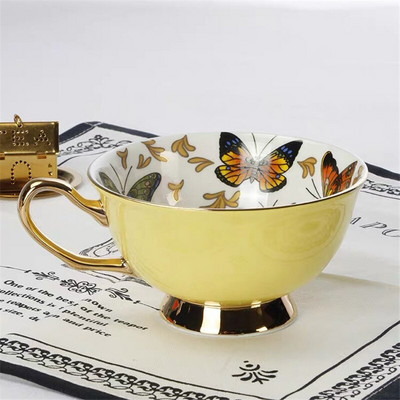 Ceașă de cafea europeană Bone China, porțelan, fluture, din ceramică, set de ceai și farfurii, pentru biroul britanic, ceașcă de ceai, cadou pentru băuturi