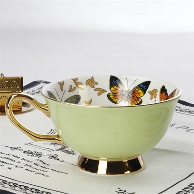 Ceașă de cafea europeană Bone China, porțelan, fluture, din ceramică, set de ceai și farfurii, pentru biroul britanic, ceașcă de ceai, cadou pentru băuturi