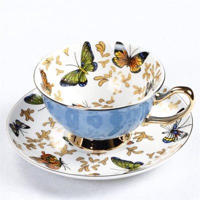 Ceașă de cafea europeană Bone China, porțelan, fluture, din ceramică, set de ceai și farfurii, pentru biroul britanic, ceașcă de ceai, cadou pentru băuturi