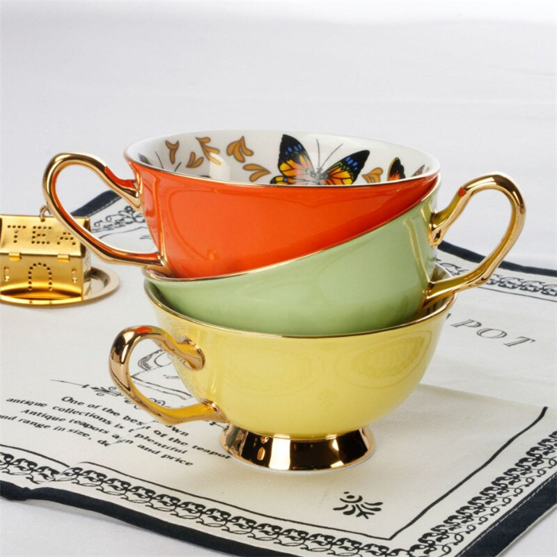 Ceașă de cafea europeană Bone China, porțelan, fluture, din ceramică, set de ceai și farfurii, pentru biroul britanic, ceașcă de ceai, cadou pentru băuturi