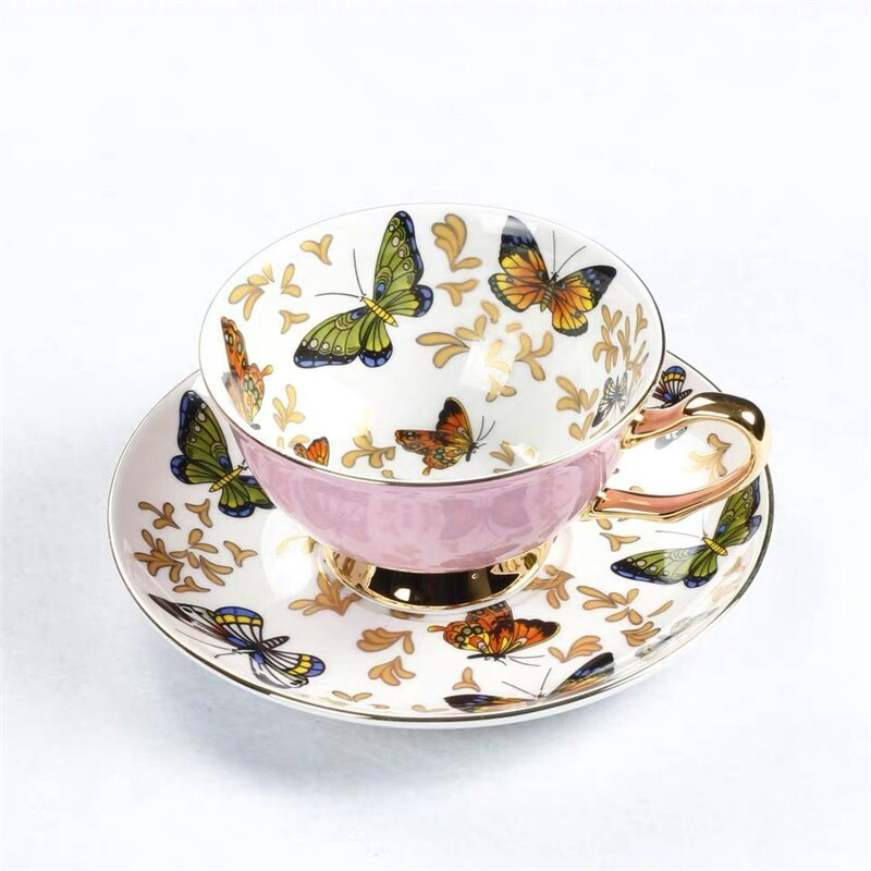 Ceașă de cafea europeană Bone China, porțelan, fluture, din ceramică, set de ceai și farfurii, pentru biroul britanic, ceașcă de ceai, cadou pentru băuturi