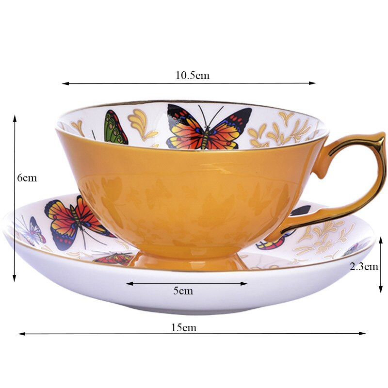 Ceașă de cafea europeană Bone China, porțelan, fluture, din ceramică, set de ceai și farfurii, pentru biroul britanic, ceașcă de ceai, cadou pentru băuturi