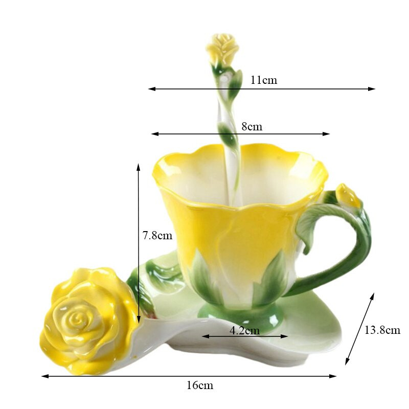 Moda creativă 3D trandafir în formă de flori emailat din ceramică ceai de cafea și farfurii set de linguri cană de apă din porțelan Cadou de Ziua Îndrăgostiților