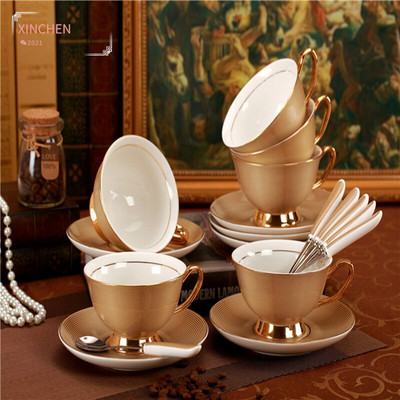 Ceașă și farfurie din ceramică de lux auriu Seturi de ceai simple din porțelan regal Cești de cafea cu design modern Tazas Para Cafe Veselă de bucătărie