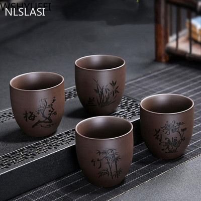 4tk/komplekt Yixing Purple savist teetass Teekomplekt Travel kaasaskantav teekauss Master Cup Isiklik teetass Majapidamises kasutatavad teenõud Joomine 140ml