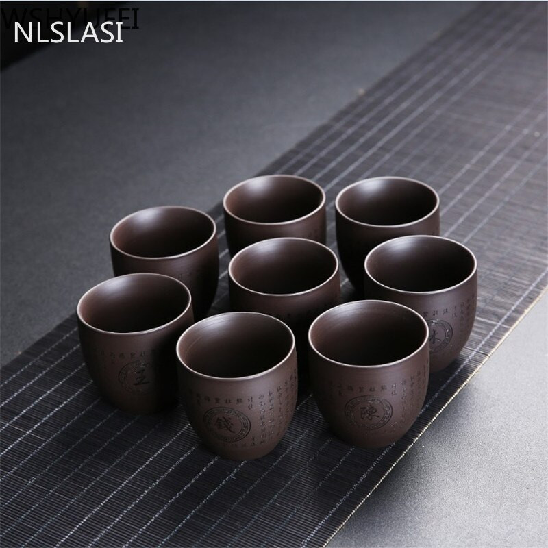 4vnt/rinkinys Yixing Purple molio arbatos puodelis Arbatos rinkinys Kelioninis nešiojamas arbatos dubuo Master Cup asmeninis arbatos puodelis Buitinis arbatos indas geriamasis 140ml