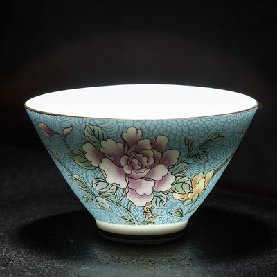 NLSLASI Čínska sada šálok na čaj Jingdezhen Pastel Technology Ručne maľovaná keramická šálka na čaj Cestovná prenosná miska na čaj Master Cup
