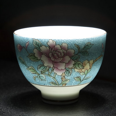 NLSLASI Čínska sada šálok na čaj Jingdezhen Pastel Technology Ručne maľovaná keramická šálka na čaj Cestovná prenosná miska na čaj Master Cup