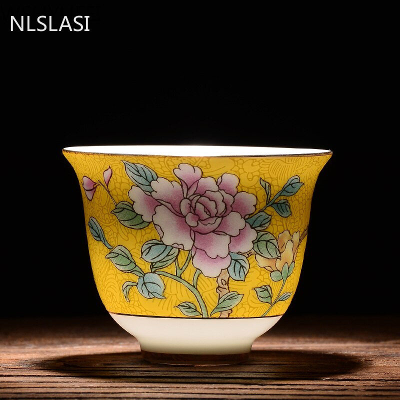 NLSLASI Čínska sada šálok na čaj Jingdezhen Pastel Technology Ručne maľovaná keramická šálka na čaj Cestovná prenosná miska na čaj Master Cup
