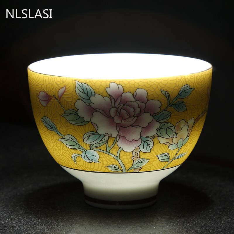 NLSLASI Čínska sada šálok na čaj Jingdezhen Pastel Technology Ručne maľovaná keramická šálka na čaj Cestovná prenosná miska na čaj Master Cup
