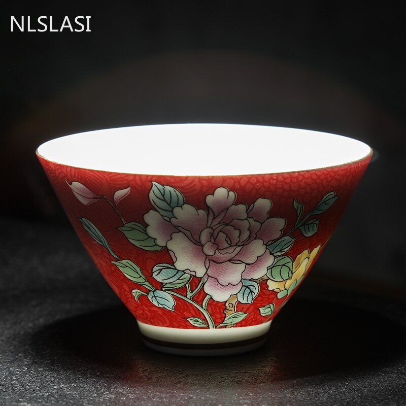 NLSLASI Čínska sada šálok na čaj Jingdezhen Pastel Technology Ručne maľovaná keramická šálka na čaj Cestovná prenosná miska na čaj Master Cup