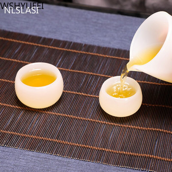 NLSLASI 2 PCS Нов висококачествен бял порцеланов сует нефрит Чаша за чай Китайска керамична майсторска чаша за чай Лична чаша за чаша