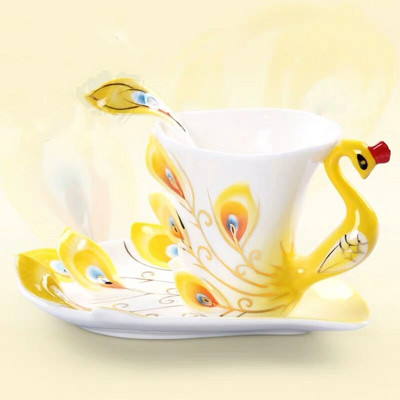 Európai stílusú kerámia kávéscsésze Creative Bone China 3D zománcozott porcelán teáscsésze csészealjjal és kanálkészlettel