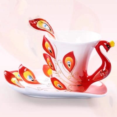 Európai stílusú kerámia kávéscsésze Creative Bone China 3D zománcozott porcelán teáscsésze csészealjjal és kanálkészlettel