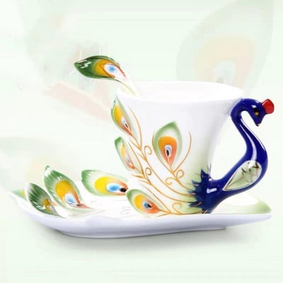 Európai stílusú kerámia kávéscsésze Creative Bone China 3D zománcozott porcelán teáscsésze csészealjjal és kanálkészlettel