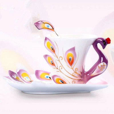 Európai stílusú kerámia kávéscsésze Creative Bone China 3D zománcozott porcelán teáscsésze csészealjjal és kanálkészlettel