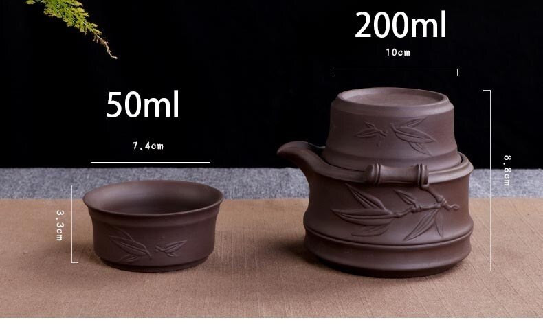 Nešiojamos įmonės verslo dovanos arbatos rinkinys lauko kelionėms Vienas purpurinis molinis puodas su dviem puodeliais