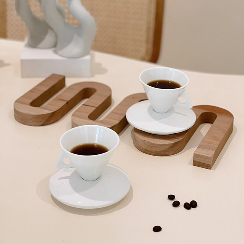 Šalica za kavu, keramička vintage ins konusna kreativna piramida, šalica za kavu i tanjurić, set za latte cappuccino, čaj s mlijekom, posuđe za piće, poklon