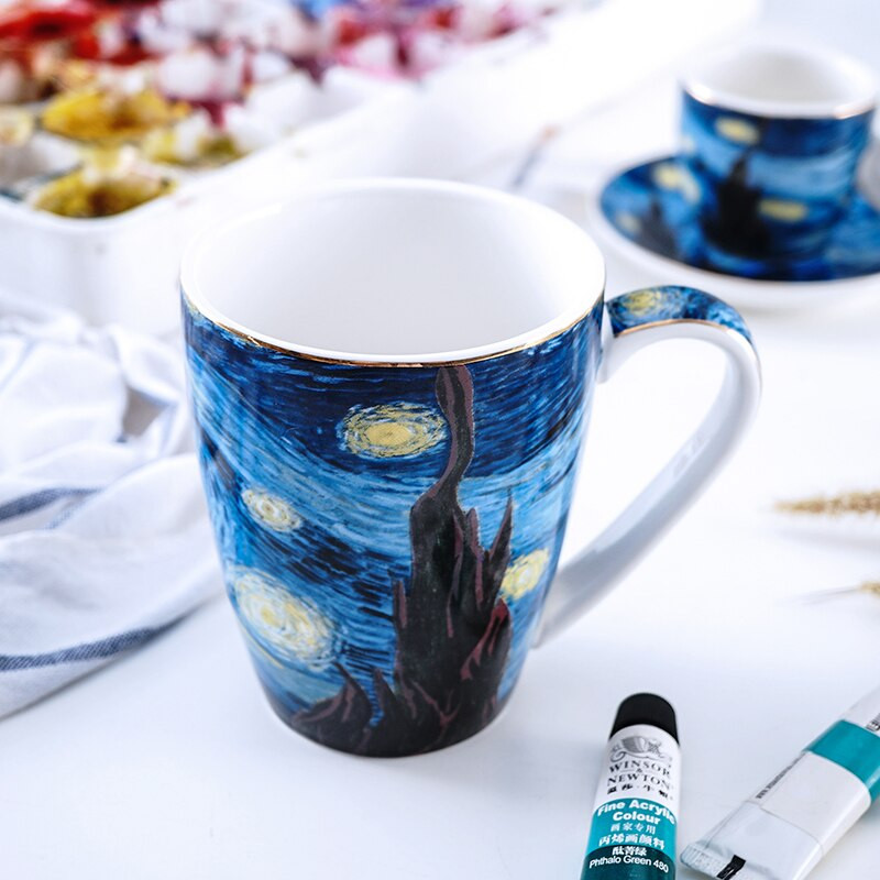 Van Gogh világhírű olajfestmény A csillagos éjszaka grafikája Latte kávépohár Cappuccino SHOT bögre Ízletes tea csésze demitasse