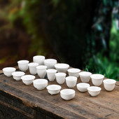 3 vnt./pak. Didelis keraminis puodelis gryno balto porceliano bambuko kepurės puodelis Rankų darbo Kungfu arbatos rinkinys Mažas arbatos puodelis arbatos priedai