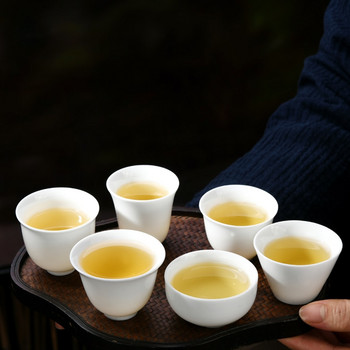 3 бр./пакет Голяма керамична чаша Чисто бяла порцеланова бамбукова шапка Чаша Ръчно изработен комплект за чай Kungfu Малка чаша за чай Аксесоари за чай