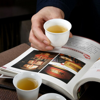 3 бр./пакет Голяма керамична чаша Чисто бяла порцеланова бамбукова шапка Чаша Ръчно изработен комплект за чай Kungfu Малка чаша за чай Аксесоари за чай
