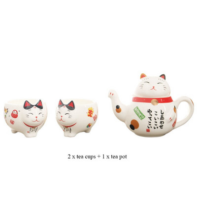 Aranyos japán Lucky Cat porcelán teáskészlet Kreatív Maneki Neko kerámia teáscsésze vízforraló szűrővel Irodai teáskanna vizes bögre
