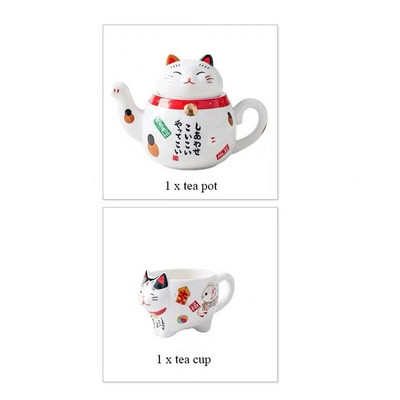 Aranyos japán Lucky Cat porcelán teáskészlet Kreatív Maneki Neko kerámia teáscsésze vízforraló szűrővel Irodai teáskanna vizes bögre