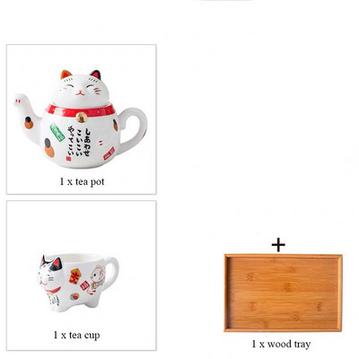 Aranyos japán Lucky Cat porcelán teáskészlet Kreatív Maneki Neko kerámia teáscsésze vízforraló szűrővel Irodai teáskanna vizes bögre
