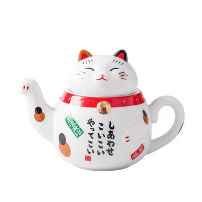 Aranyos japán Lucky Cat porcelán teáskészlet Kreatív Maneki Neko kerámia teáscsésze vízforraló szűrővel Irodai teáskanna vizes bögre