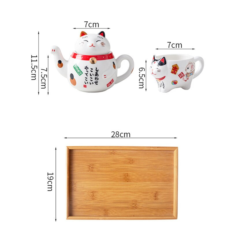 Aranyos japán Lucky Cat porcelán teáskészlet Kreatív Maneki Neko kerámia teáscsésze vízforraló szűrővel Irodai teáskanna vizes bögre