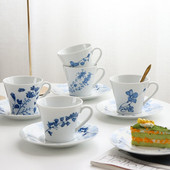 Francia virág, kék-fehér kávés csészealj készletek Porcelán délutáni teáscsészék otthoni irodai konyhához Kávé tea kellékek