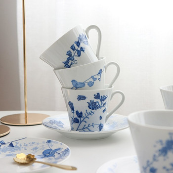 Γαλλικό λουλούδι μπλε και άσπρο σετ πιατάκια για φλιτζάνι καφέ από πορσελάνη Απογευματινά φλιτζάνια τσαγιού για προμήθειες τσαγιού κουζίνας γραφείου στο σπίτι