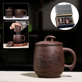 Lila szemcseméretű teáscsésze szűrővel Yixing lila agyag teáscsészék Kínai, kézzel készített csésze fedős tea infuser Irodai teaszertartási kiegészítők