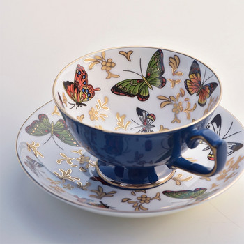 European Light Luxury Coffee Cup English Afternoon Cup Bone China Butterfly Gold Edge σετ τσαγιού Κεραμικά φλιτζάνια και πιατάκια μαύρου τσαγιού