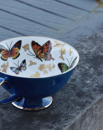 European Light Luxury Coffee Cup English Afternoon Cup Bone China Butterfly Gold Edge σετ τσαγιού Κεραμικά φλιτζάνια και πιατάκια μαύρου τσαγιού