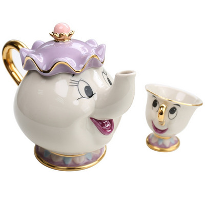 Creative Teapot Cartoon Beauty Beast Teapot Cup Set Mrs. Archie Ceramic Cup Pot  Home Living Room Tea Making Tool
