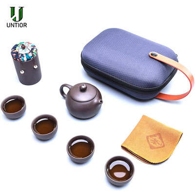 Violetinis molinis Kung Fu arbatinukas 200ml Kiniškas porcelianinis arbatinukas Yixing Zisha 4 puodeliai Kung Fu Travel Arbatos puodelis Rankų darbo arbatos puodelio puodelio rinkinys